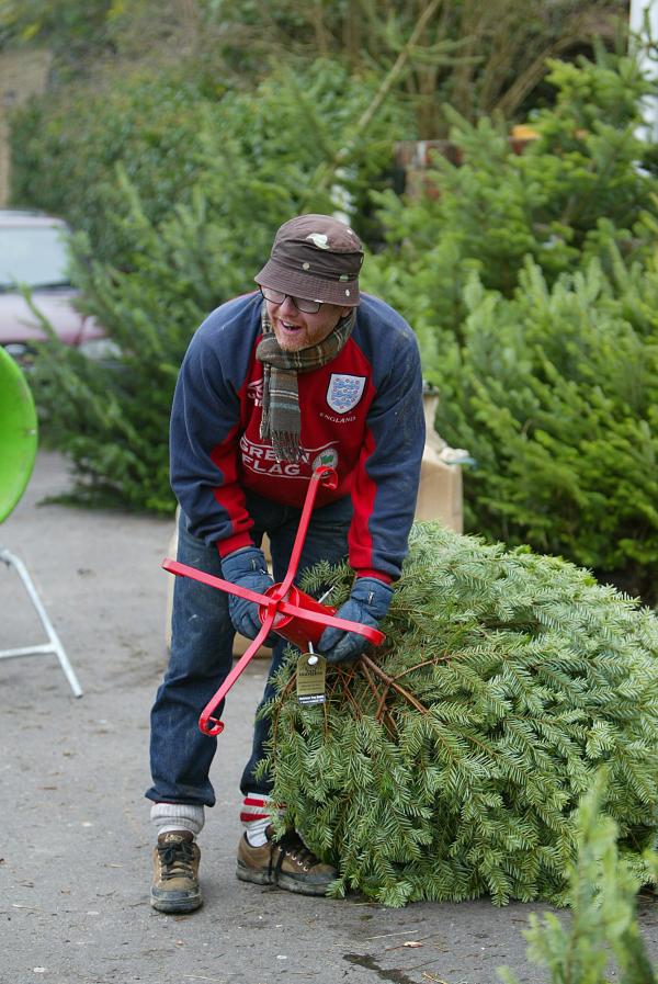 30/11/02.    Chris Evans and Billy Piper sell Xmas Trees for Charity at the White Horse Pub in Hascombe