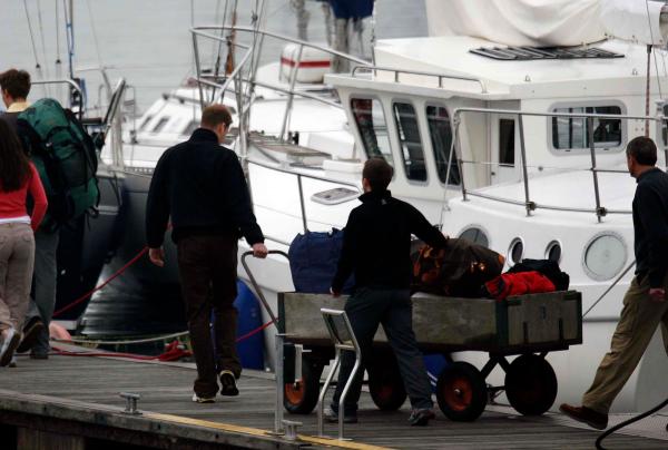 24th April 2006 HRH Prince William at the Joint Services Adventure Sailing Training Centre, Haslar Marina, Gosport, today with colleagues from the RMA Academy Sandhurst as part of their officer training  .