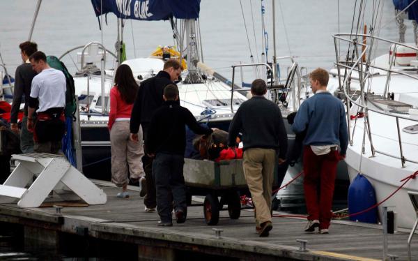 24th April 2006 HRH Prince William at the Joint Services Adventure Sailing Training Centre, Haslar Marina, Gosport, today with colleagues from the RMA Academy Sandhurst as part of their officer training  .