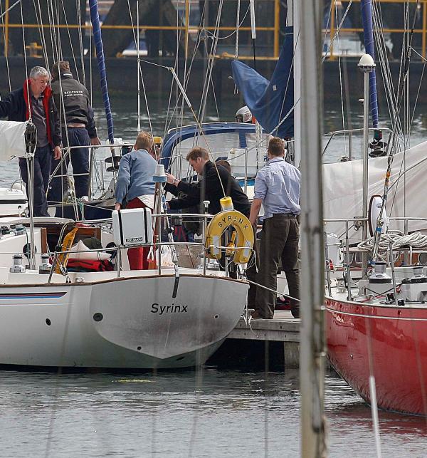 24th April 2006 HRH Prince William at the Joint Services Adventure Sailing Training Centre, Haslar Marina, Gosport, today with colleagues from the RMA Academy Sandhurst as part of their officer training  .