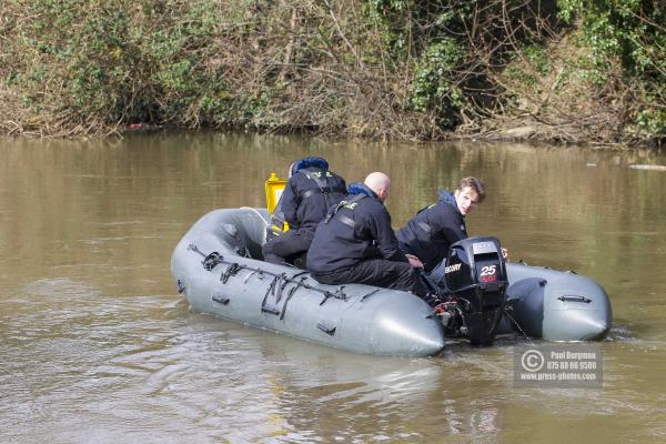 30/03/2016.Police search at Woodbridge Meadows,Guildford, Kayaker missing in River Wey named as 56-year-old Grant Broster.  Surrey Police will continue to search the River Wey for a man whose kayak overturned on Monday 28th March.