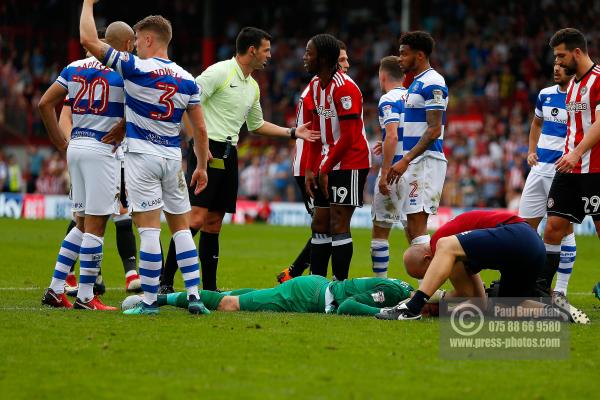 21/04/2018. Brentford v Queens Park Rangers SkyBet Championship Action from Griffin Park.  QPR’s Goalkeeper Matt INGRAM injured