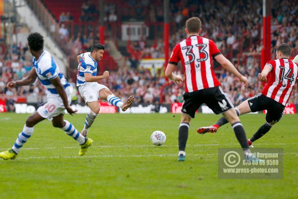 21/04/2018. Brentford v Queens Park Rangers SkyBet Championship Action from Griffin Park.  QPR’s Massimo LUONGO shoots