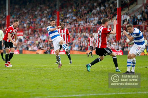 21/04/2018. Brentford v Queens Park Rangers SkyBet Championship Action from Griffin Park.  QPR’s Massimo LUONGO shoots