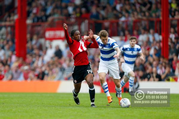 21/04/2018. Brentford v Queens Park Rangers SkyBet Championship Action from Griffin Park.  Brentford's Romaine SAWYERS & QPR’s Luke FREEMAN