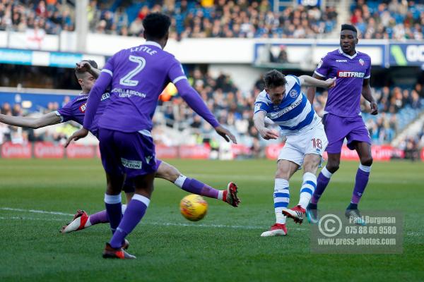 17/02/2018. Queens Park Rangers v Bolton Wanderers. SkyBet Championship Action from Loftus Road. QPR’s Jack ROBINSON shoots