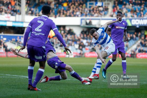 17/02/2018. Queens Park Rangers v Bolton Wanderers. SkyBet Championship Action from Loftus Road. QPR’s Jack ROBINSON shoots